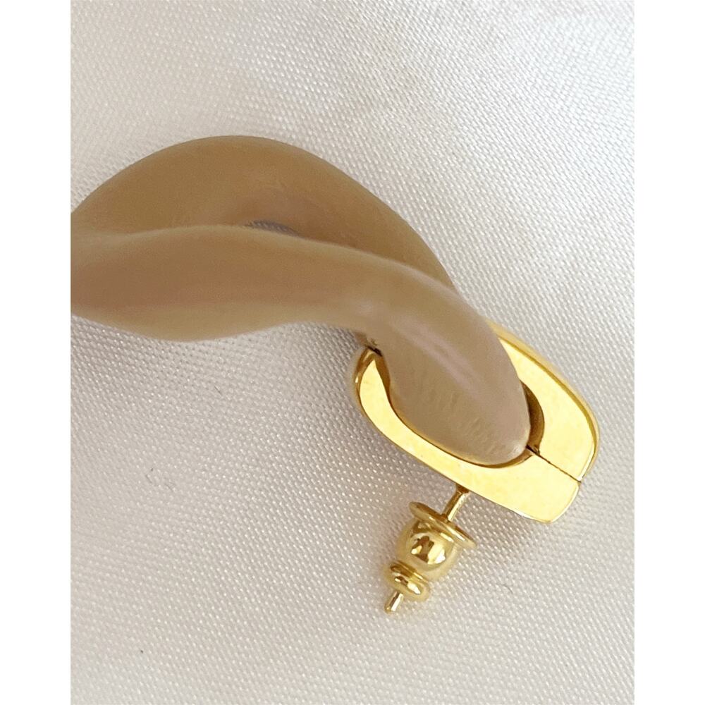 FENDI FILO Leather Stud Earrings Beige Hoop Design Pierced Gold Tone Hardware - Picture 8 of 11